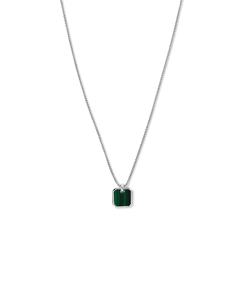 Collier avec Pendentif Carré en Malachite en Argent Sterling