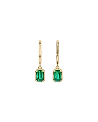 Created Emerald Gemstone Drop Hoop Earrings in 10kt Yellow Gold