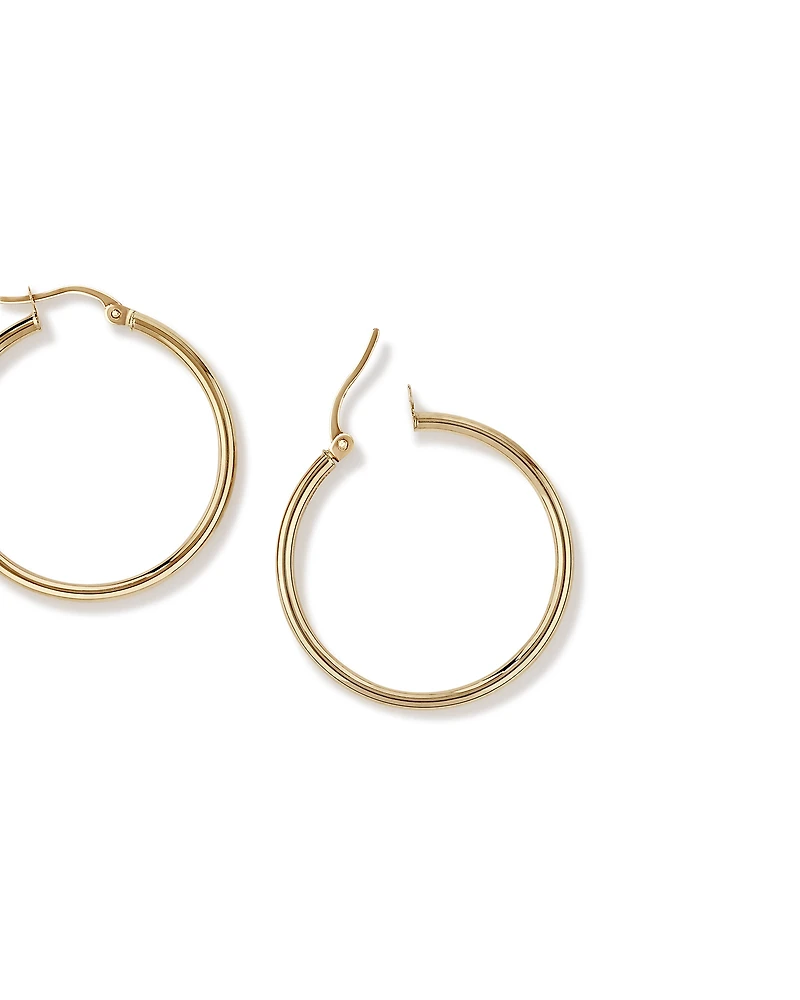 25mm Round Hoop Earrings 10kt Yellow Gold