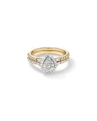 0.75 Carat TW Pear Shaped Cluster Engagement Ring and Wedding Ring Bridal Set in 14kt Yellow & White Gold