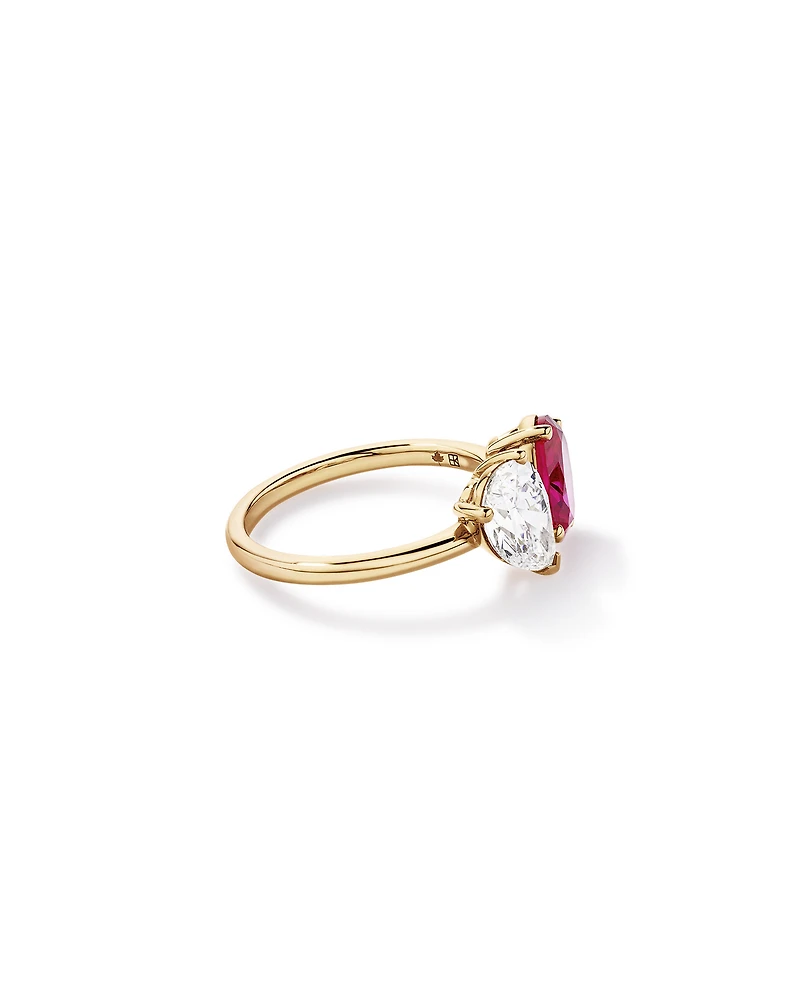 1.50 Carat TDW Pear Laboratory-Grown Diamond & Created Ruby Ring 10kt Yellow Gold