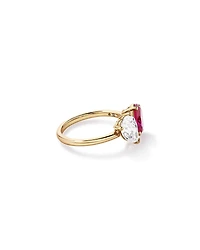 1.50 Carat TDW Pear Laboratory-Grown Diamond & Created Ruby Ring 10kt Yellow Gold