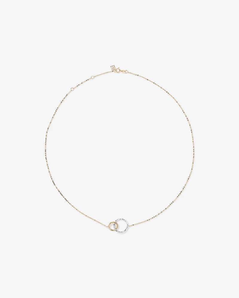 Collier à maillons doubles cercles deux tons avec finition martelée en or blanc et jaune 10 kt