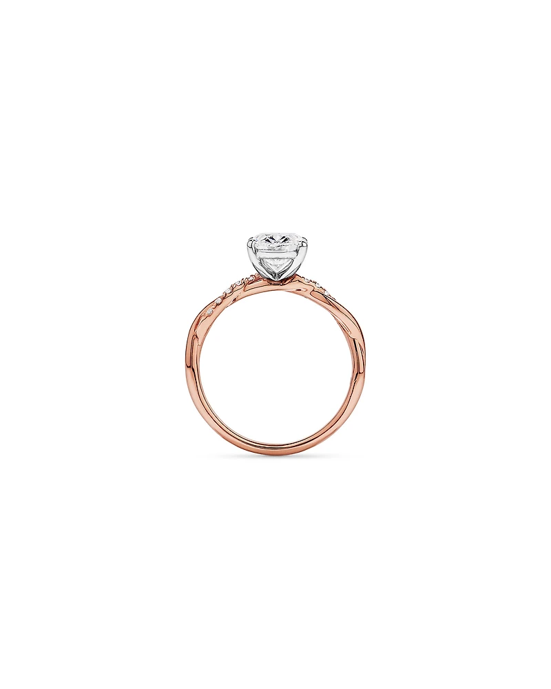 Bague de fiançailles torsadée en or rose et blanc 14 carats, sertie d'un diamant ovale 2,10 carats cultivé laboratoire