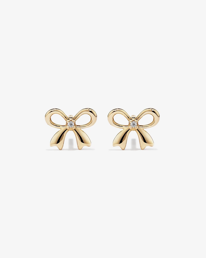 Cubic Zirconia Bow Stud Earrings in 10kt Yellow Gold