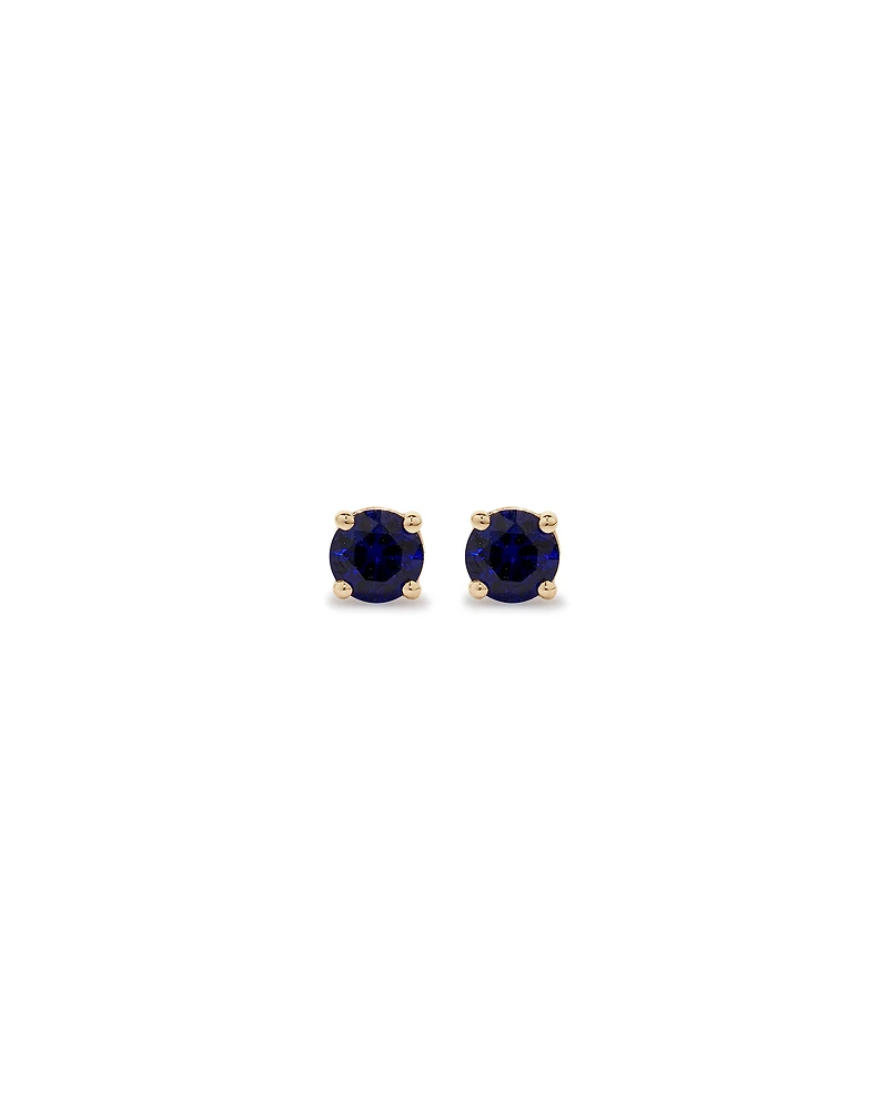 Stud Earrings with Blue Created Sapphire  in 10kt Yellow Gold