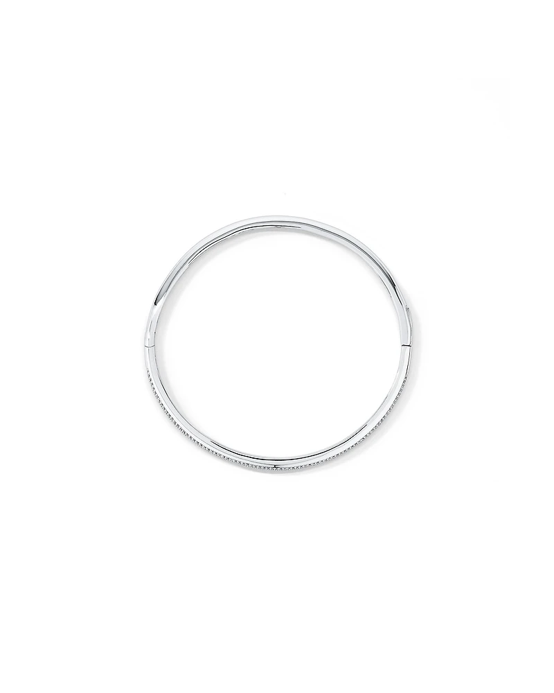 Pave Cubic Zirconia Hinge Bangle in Sterling Silver