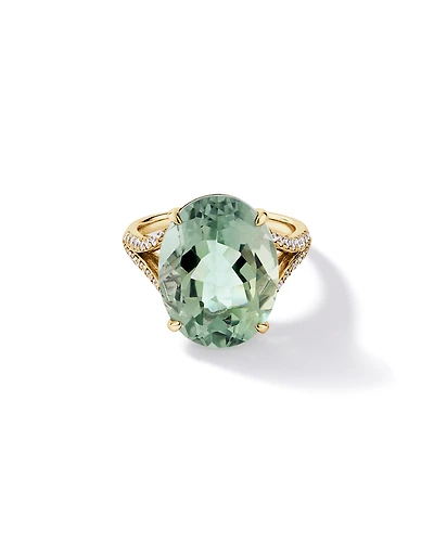 Bague ovale vert améthyste & diamant TW à tige fendue 0,33 carat en or jaune 10 carats