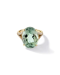 Bague ovale vert améthyste & diamant TW à tige fendue 0,33 carat en or jaune 10 carats