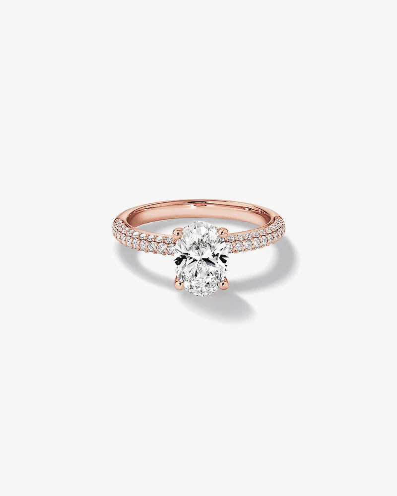 1.95 Carat TW Oval Cut Laboratory-Grown Diamond Solitaire Side Accent Engagement Ring in 14kt Rose Gold