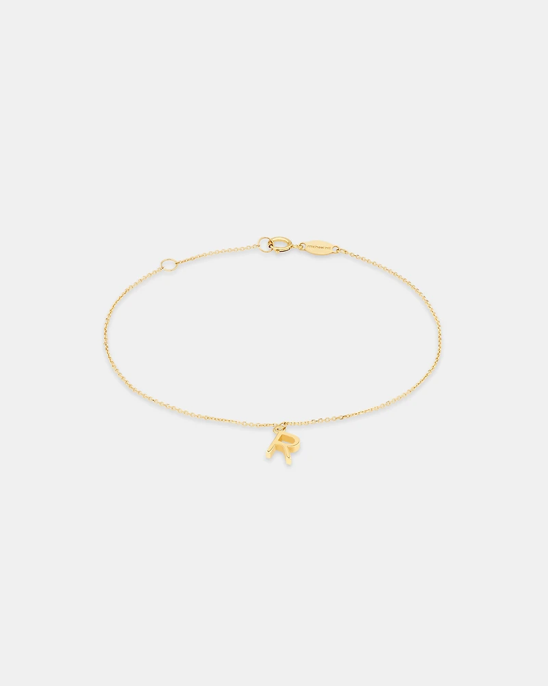 19cm (7.5") R Initial Bracelet in 10kt Yellow Gold
