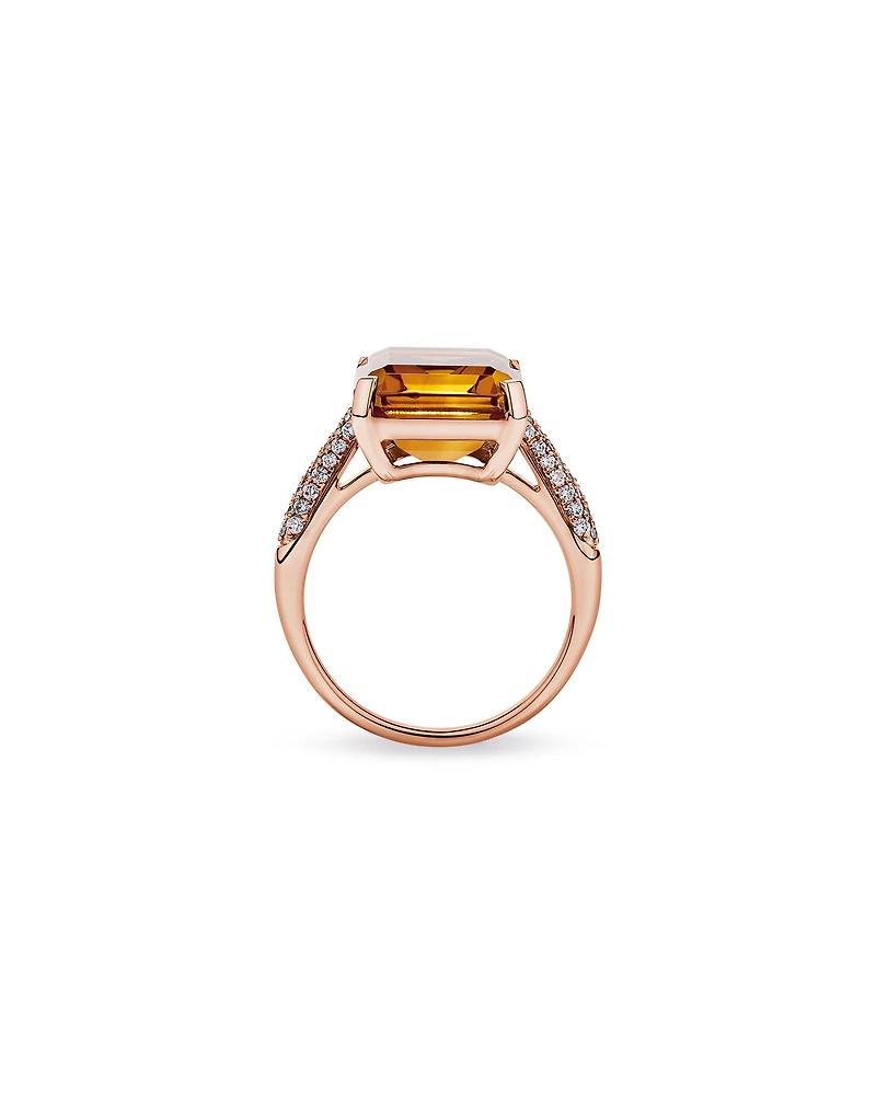 Emerald Cut Citrine & 0.23 Carat TW Diamond Ring 10kt Rose Gold