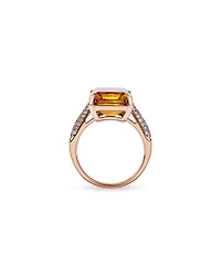 Emerald Cut Citrine & 0.23 Carat TW Diamond Ring 10kt Rose Gold