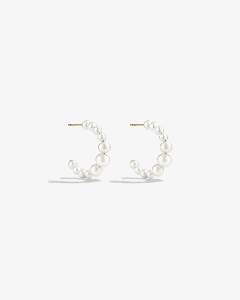 Huggie Earrings with Cultured Freshwater Pearls in 10kt Yellow Gold