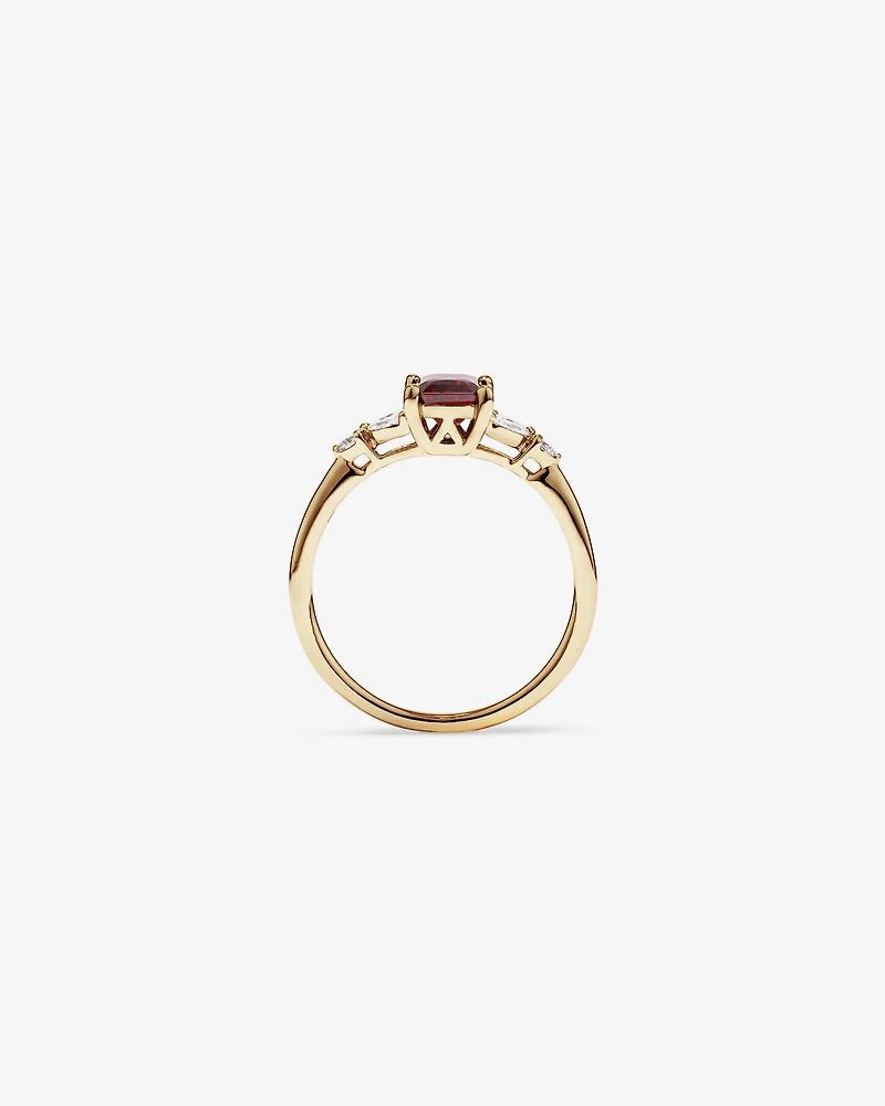 Radiant Cut Garnet and 0.16 Carat TW of Diamonds Scatter Ring in 10kt Yellow Gold