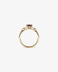 Radiant Cut Garnet and 0.16 Carat TW of Diamonds Scatter Ring in 10kt Yellow Gold