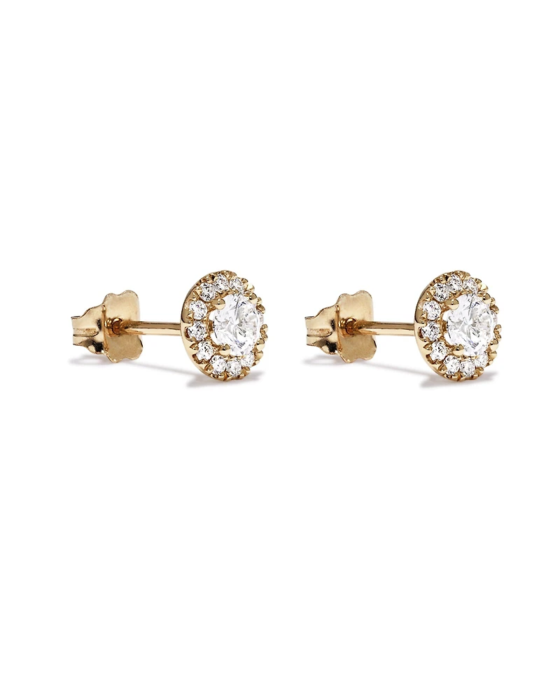 Boucles d’oreilles rondes TW Brilliant Brilliant Diamond Halo Stud de 0,50 carat en or jaune 10kt