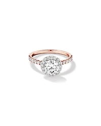 Bague ronde TW Round Brilliant Diamond Halo Engagemet de 1,79 carat en or rose et blanc 14 carats