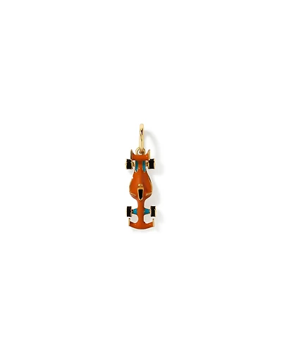 Pendentif voiture de course orange en argent sterling avec bélière en or jaune 10 kt