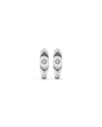 Diamond Star Accent Signet Huggie Hoop Earrings in Sterling Silver
