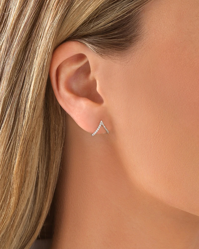 Chevron Stud Earrings with 0.17 Carat TW of Diamonds in Sterling Silver