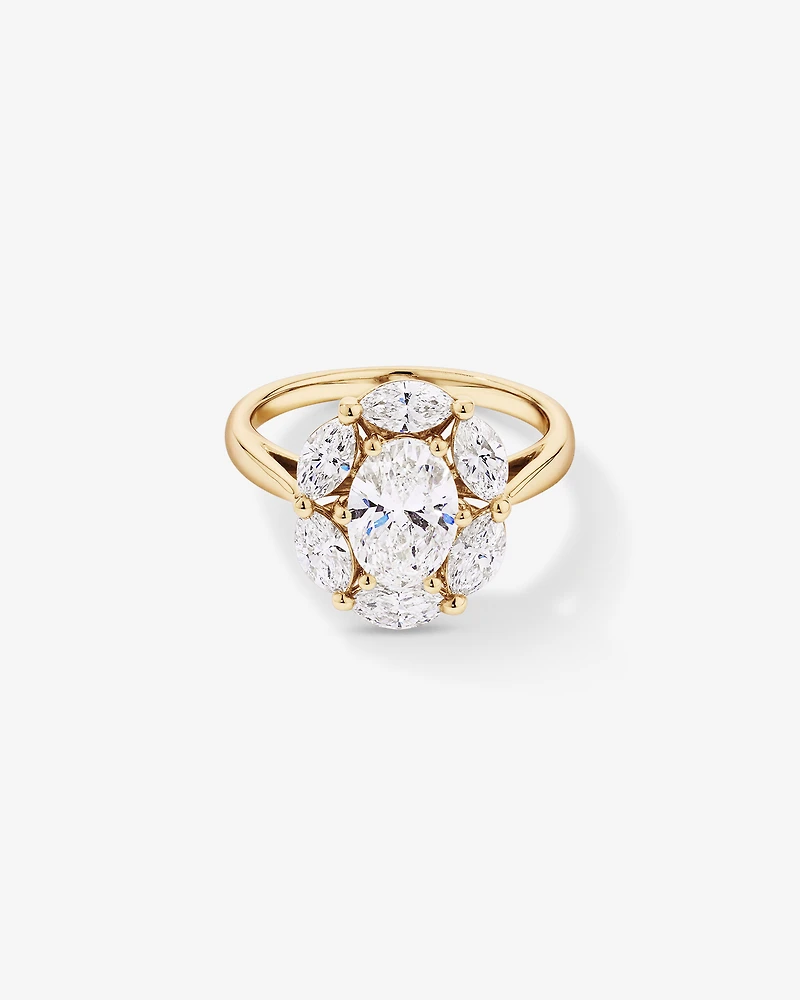 2.68 Carat TW Oval and Marquise Laboratory-Grown Diamond Halo Ring in 14kt Yellow Gold