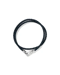 Men's Braided Leather Double Wrap Bracelet in Sterling Silver