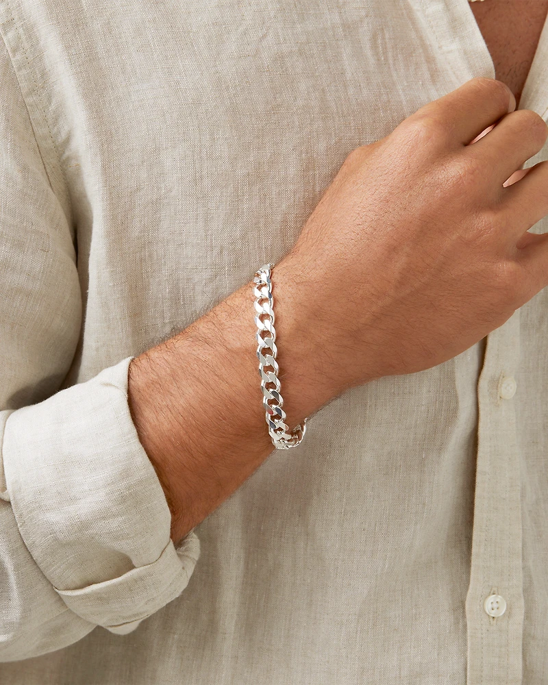 Bracelet gourmette pour homme en argent sterling de 21 cm, largeur de 9 mm