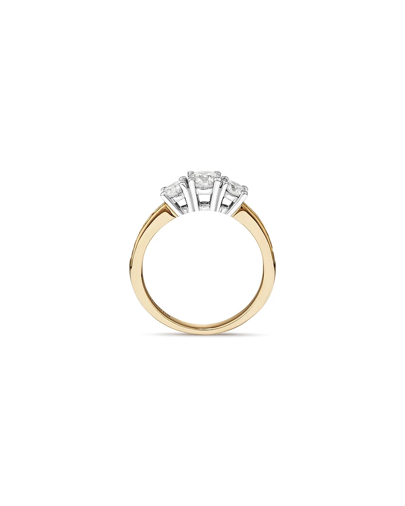 1.00 Carat TW Three Stone Round Brilliant Diamond Engagement Ring in 14kt Yellow and White Gold
