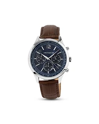 Montre chronographe en acier inoxydable et en cuir brun pour homme