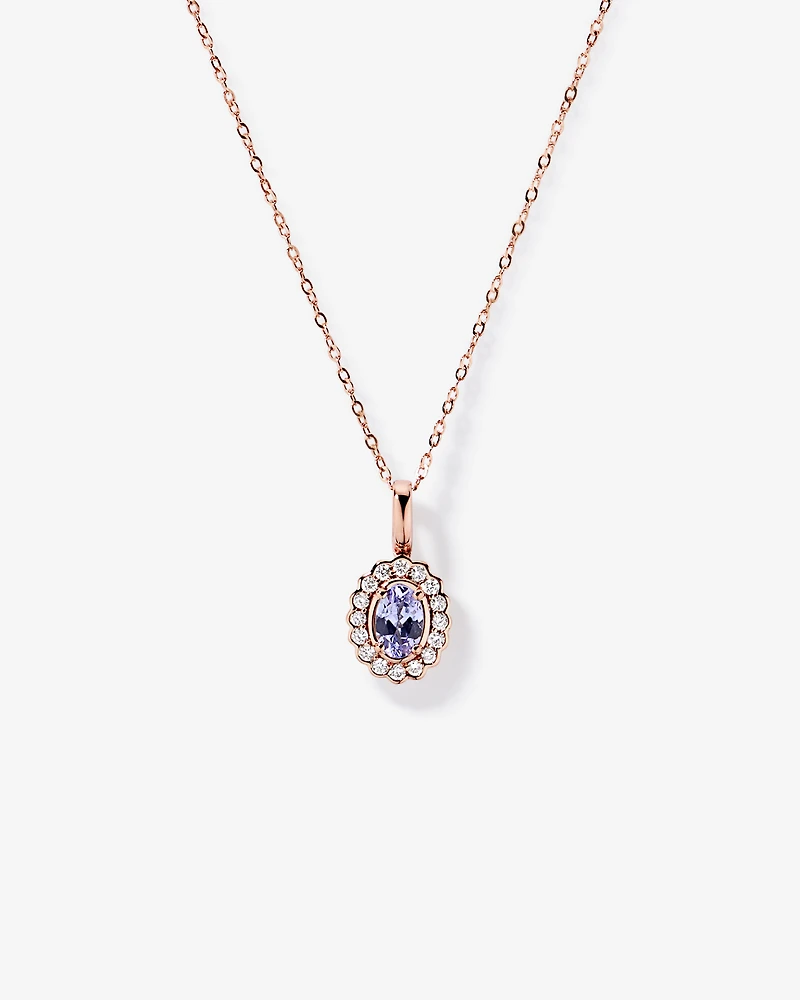Tanzanite & 0.15TW of Diamond Halo Pendant with Chain in 10kt Rose Gold