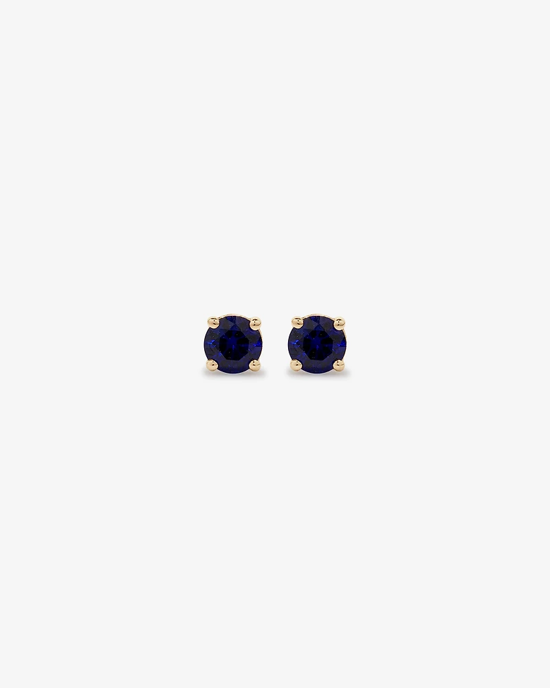 Stud Earrings with Blue Created Sapphire  in 10kt Yellow Gold
