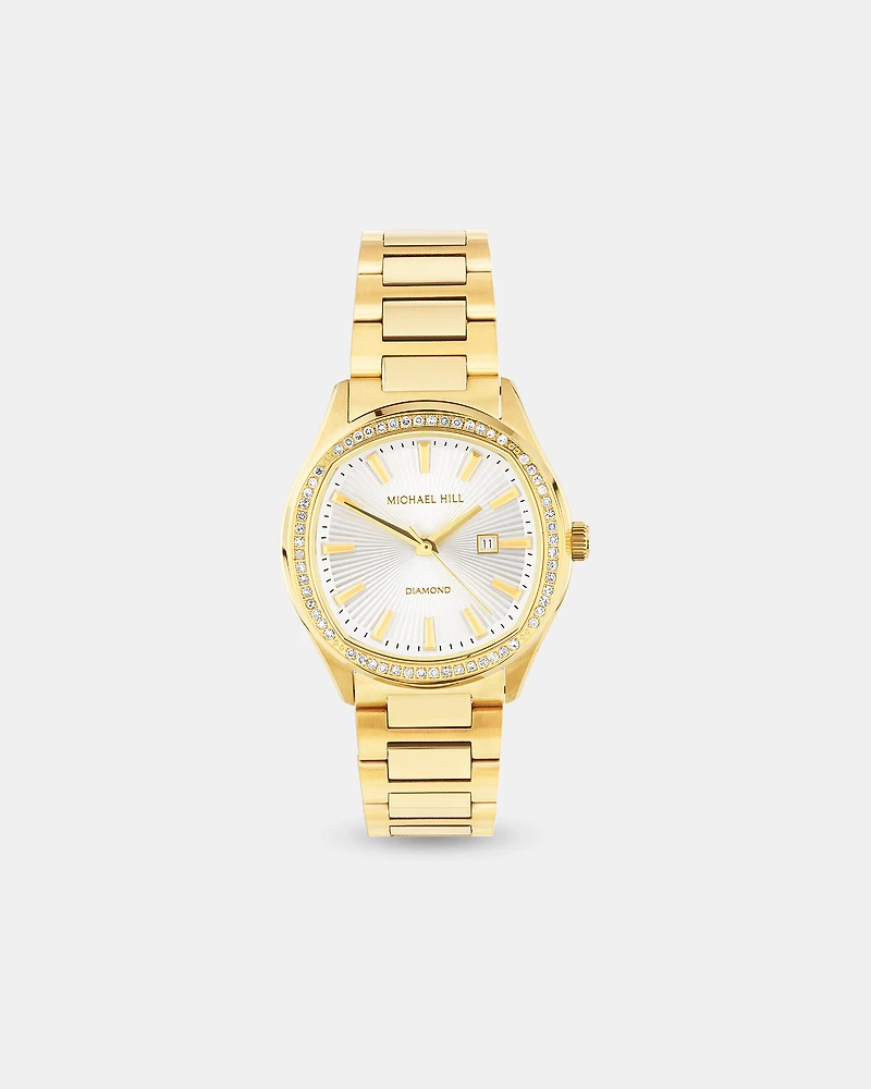 Ladies 0.40 Carat TW Diamond Quartz Watch in Yellow Gold Tone Stainless Steel