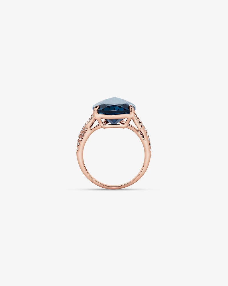 Bague London Turtle Blue Topaz & 0,28 carat TW Diamond Twist en or rose 10 carats