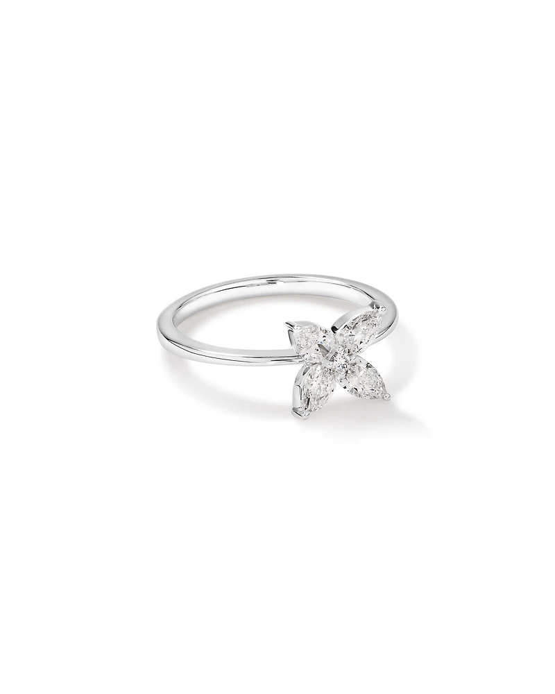 Bague Floret avec diamants cultivés en laboratoire de 0,62 carat TW en or blanc 10 carats