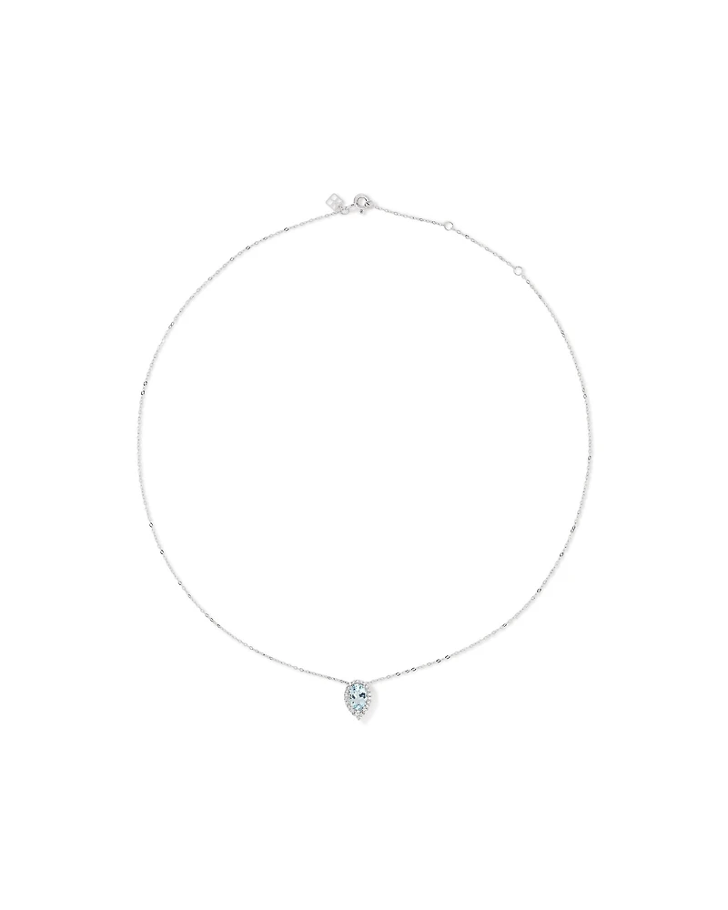 Oval Cut Blue Aquamarine Gemstone and 0.19 Carat TW Diamond Halo Pendant Necklace in 10kt White Gold