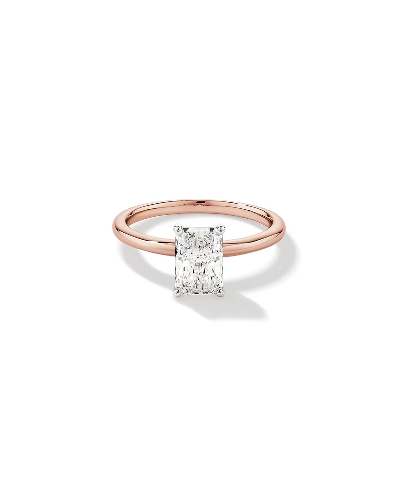 Bague de fiançailles solitaire en diamant de laboratoire TW Radiant de 1,25 carat en or rose et blanc 14 carats