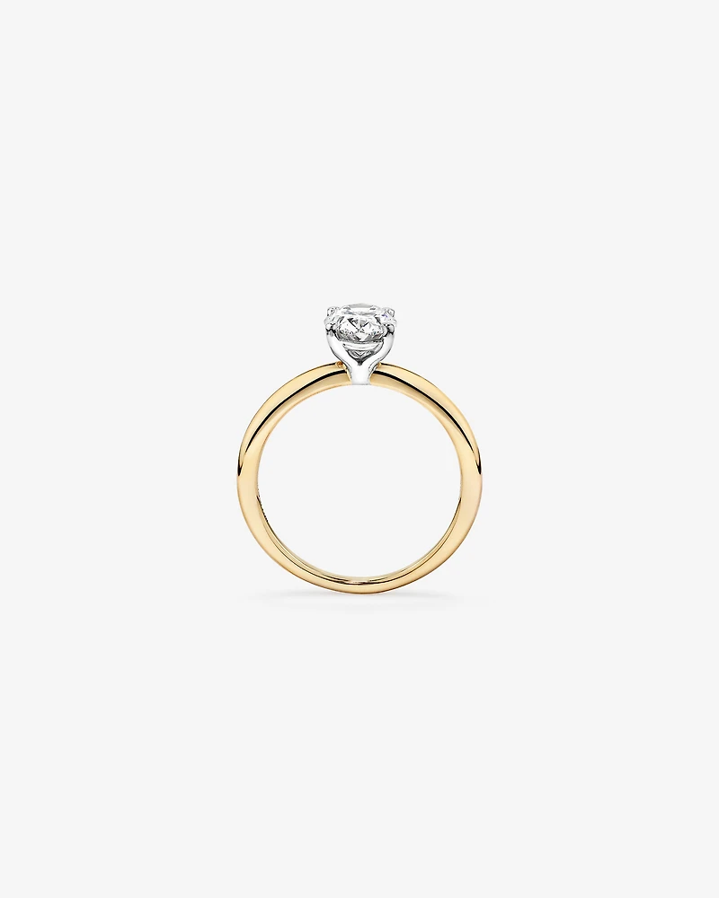 Bague de fiançailles en diamant solitaire ovale cultivée laboratoire 1,25 carat or jaune et blanc 14 carats
