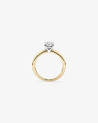 Bague de fiançailles en diamant solitaire ovale cultivée laboratoire 1,25 carat or jaune et blanc 14 carats