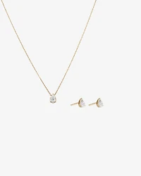 0.64 Carat TW Laboratory-Grown Diamond Pear Bezel Pendant and Earrings Box Set in 10kt Yellow Gold
