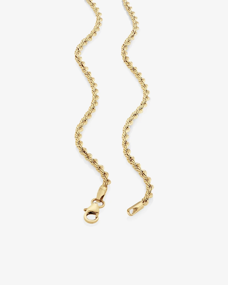 45cm (18") 2.5mm Rope Chain in 10kt Yellow Gold