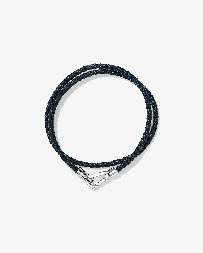 Bracelet double enveloppe en cuir tressé pour hommes en argent sterling
