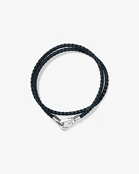 Bracelet double enveloppe en cuir tressé pour hommes en argent sterling