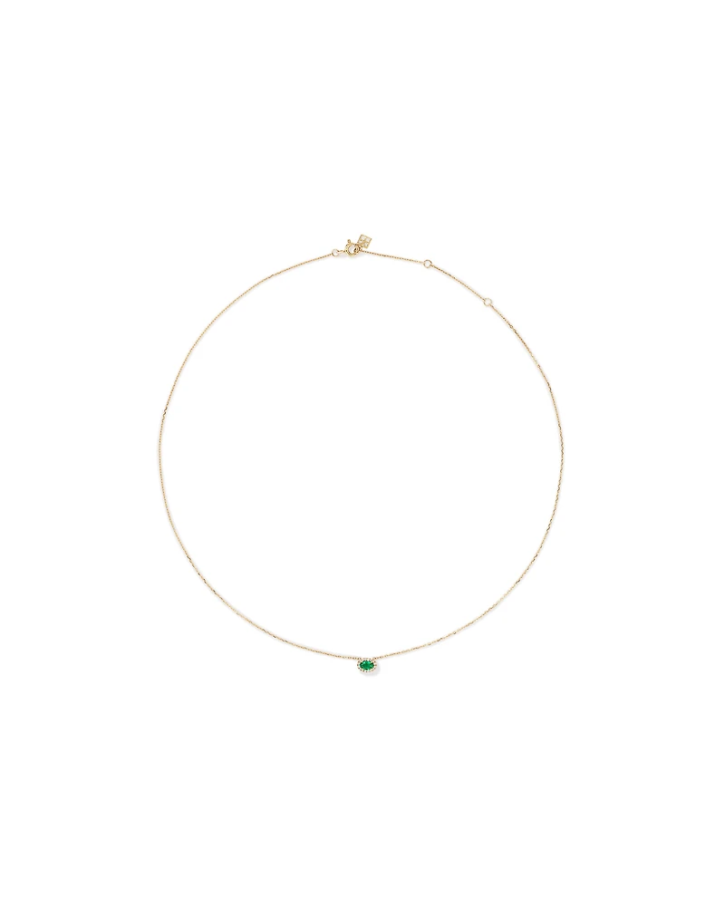 Oval Cut Green Emerald Gemstone and 0.05 Carat TW Diamond Halo Necklace in 10kt Yellow Gold