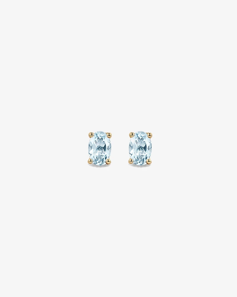 Oval Aquamarine Stud Earrings in 10kt Yellow Gold