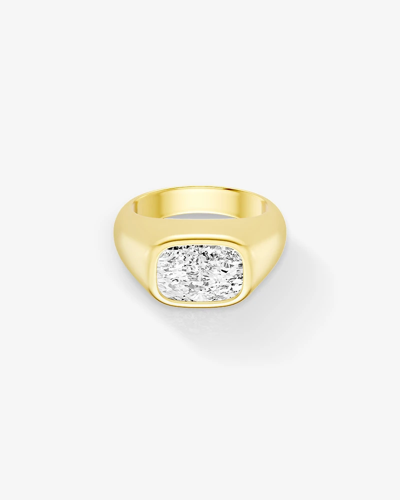 Bague de fiançailles solitaire avec diamant coussin allongé orienté Est-Ouest 4,00 carats, cultivé en laboratoire, serti clos, or jaune 14 carats