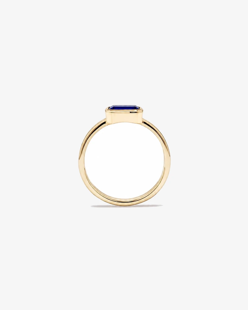 Created Sapphire Bezel Ring 10kt Yellow Gold