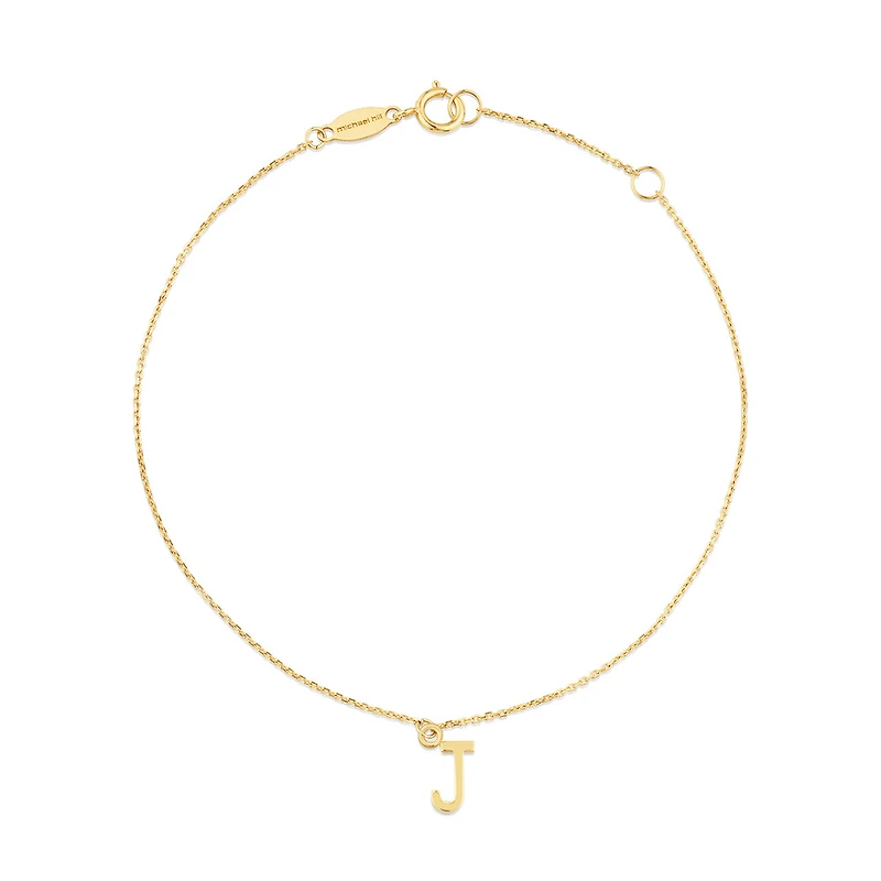 19cm (7.5") J Initial Bracelet in 10kt Yellow Gold