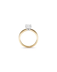 Bague de fiançailles solitaire en or jaune et blanc 14 carats, taille ovale, diamant synthèse 1,50 carat poids total