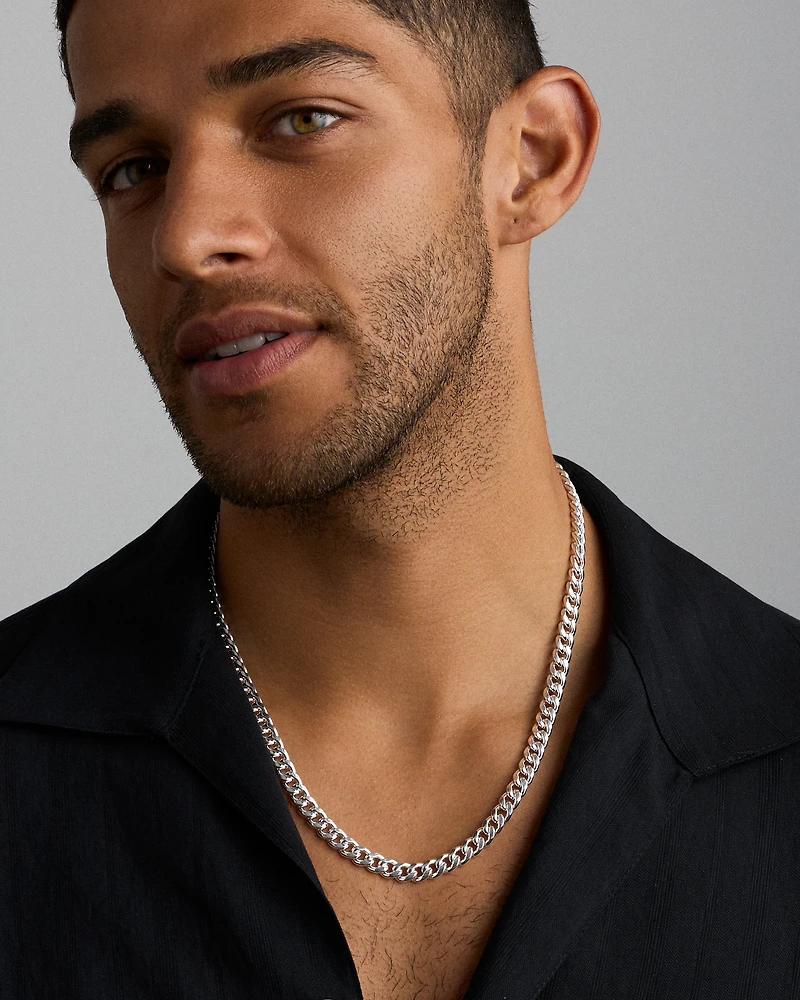 55cm (22") 7mm Width Miami Curb Chain in Sterling Silver